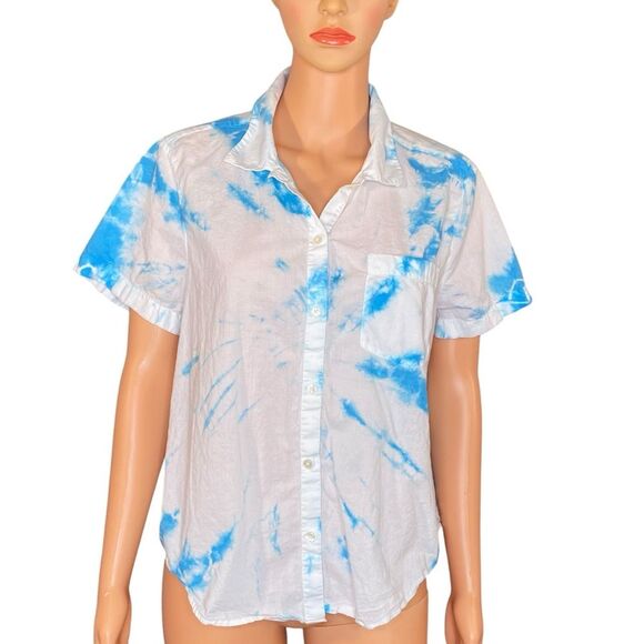 Lucky Brand Tie Dye Print Blouse Button Down 100% Cotton Lightweight Size Large - Picture 1 of 6
